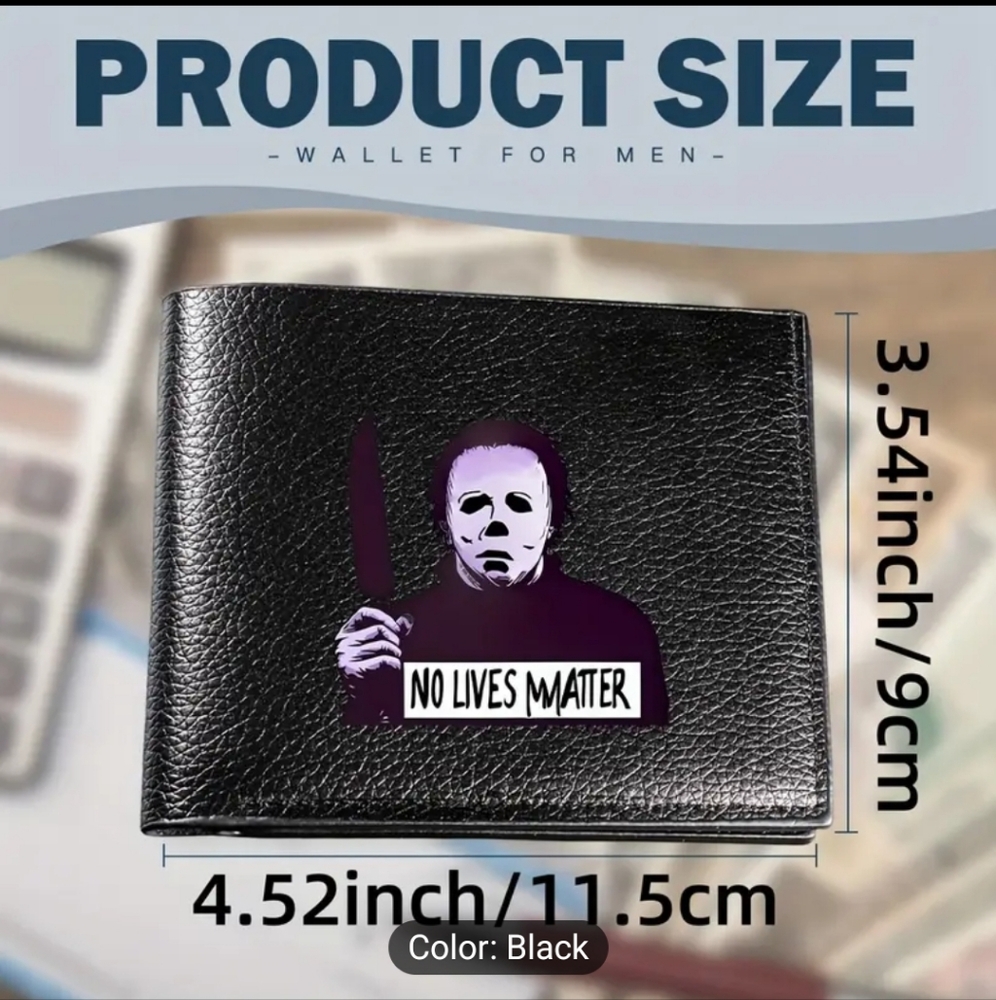 ❗️SOLD❗️🆕️Black Leather Wallet with Horror Graphic - Picture 2 of 5